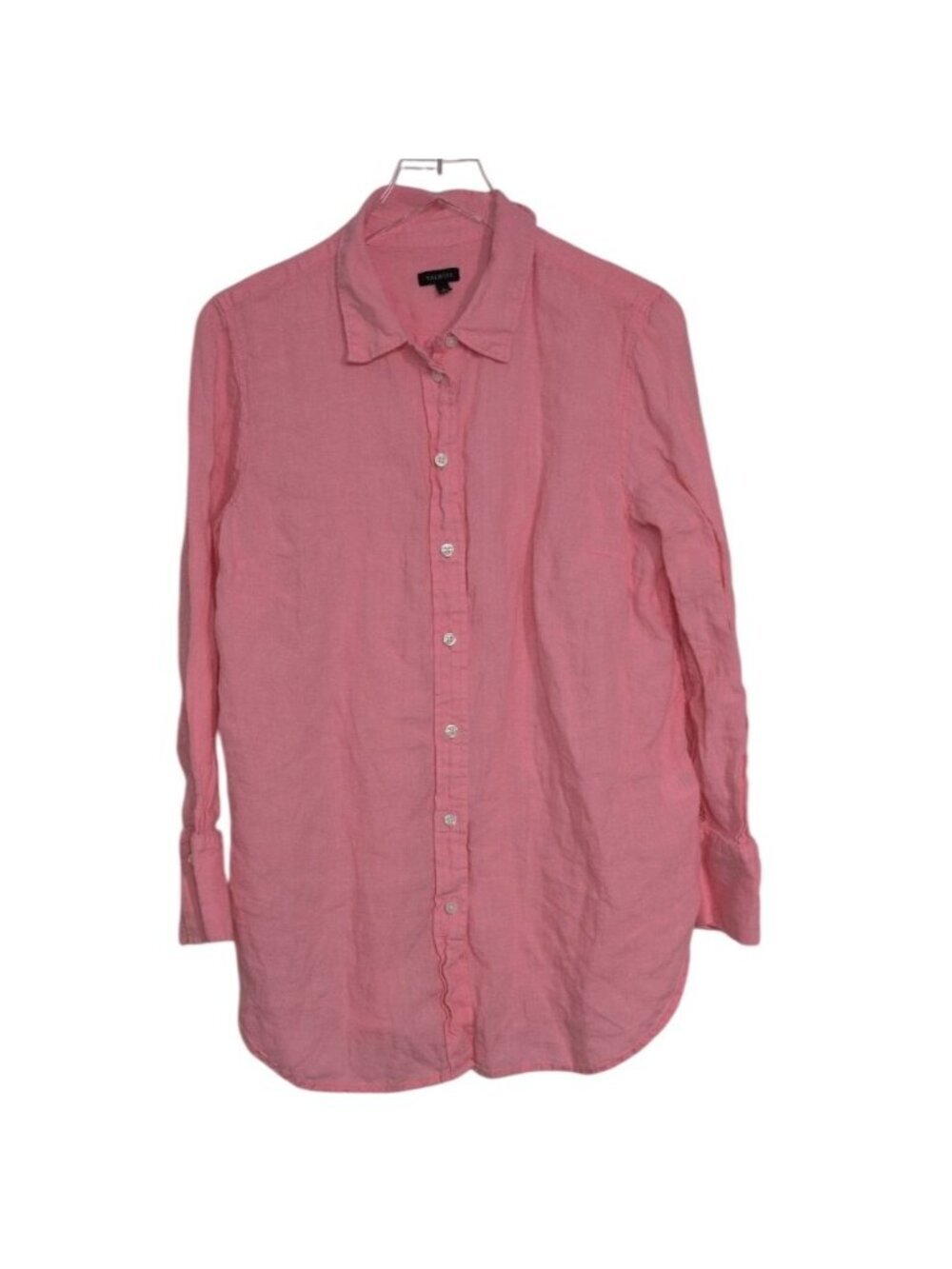 Talbots 100% Linen Shirt Womens Size Large Pink Lightweight Coastal Long Sleeve